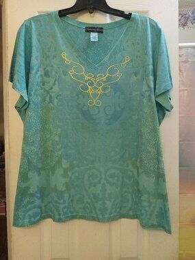 Appropriate Behavior Green Pull Over Short Sleeve Blouse in Size 3X